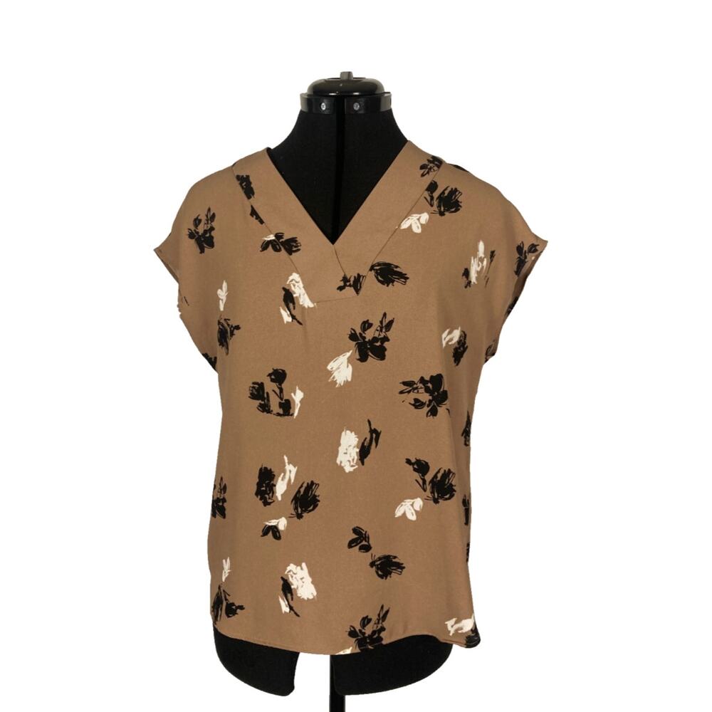 XS Apt. 9 women's blouse brown black white multi chiffon fabric lightweight